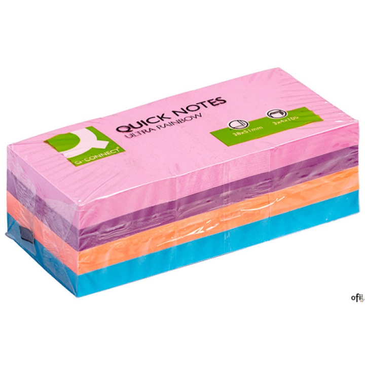 Bloczek samop.Q-CONNECT Brilliant 38x51mm 3x4x100 kart.mix kol.KF02516