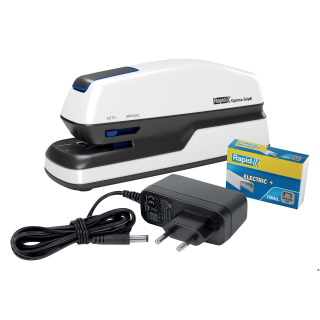 Zszywacz elektryczny Rapid Optima GripE, do 20 kartek, na baterię lub zasilacz, biały, 2102349