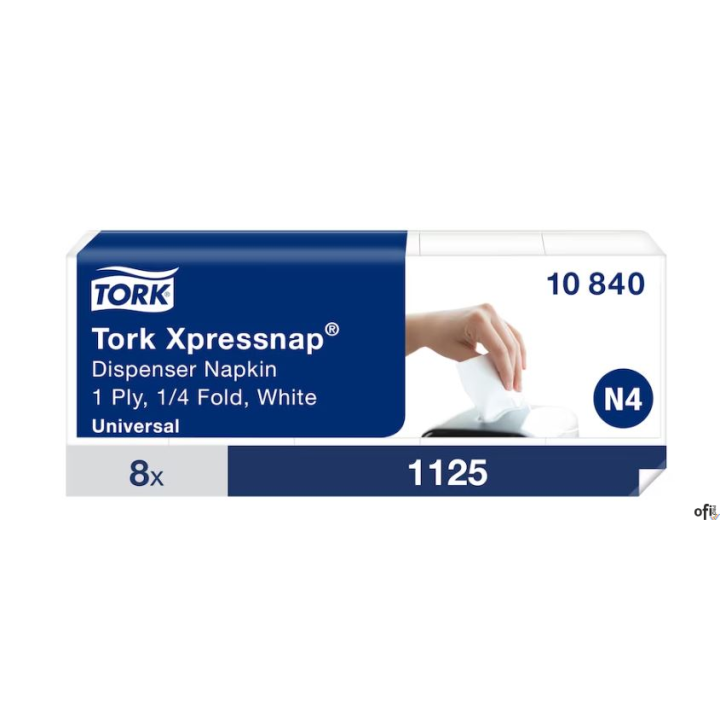 Serwetki dyspenserowe Tork, 1 warstwa, celuloza, 6x33 cm, kolor biały, 9000 szt, system N4 8op x 1125, 10840