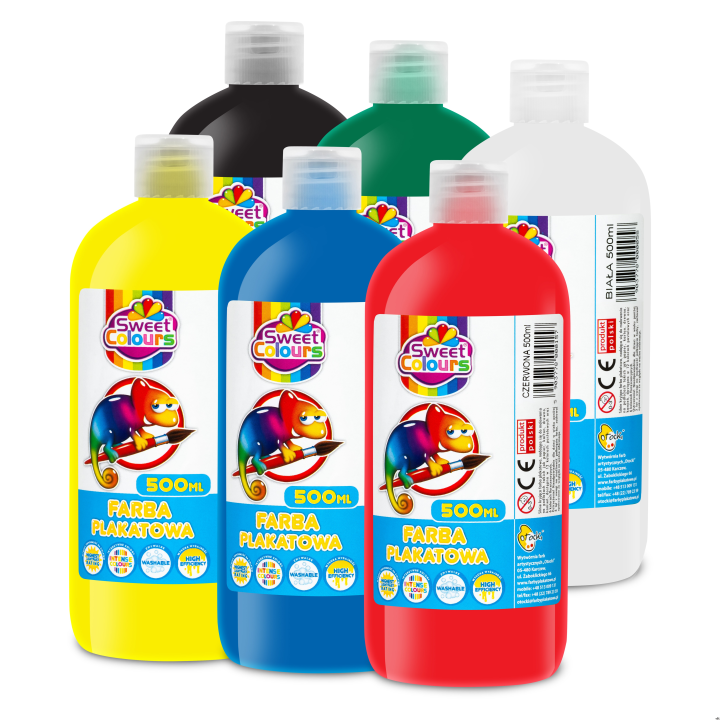 Zestaw 6 farb plakatowych w butelkach 500ml mix kolorów Sweet Colours 60553 OTOCKI