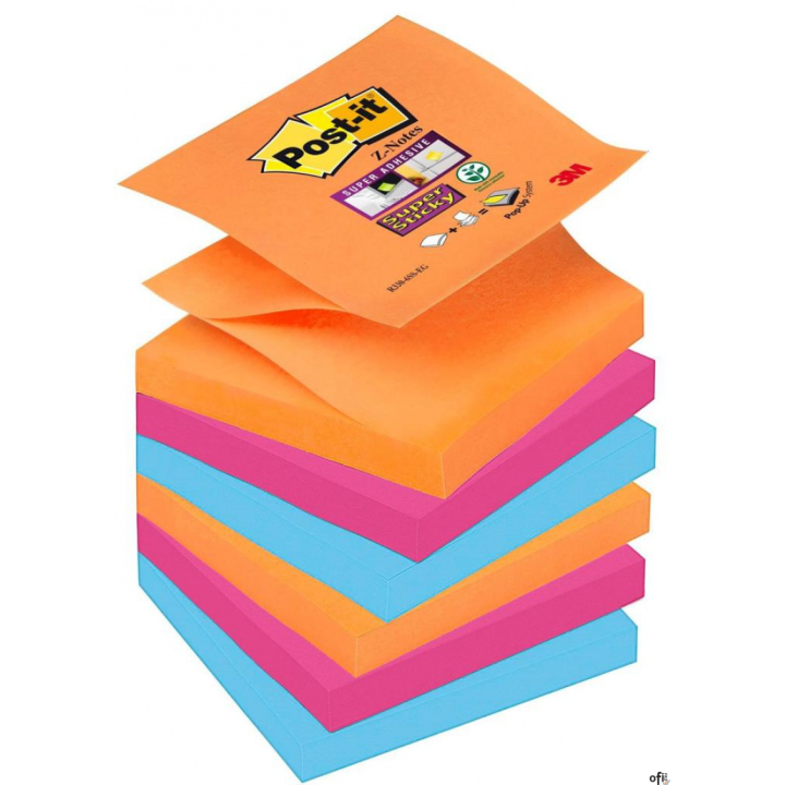 Bloczek samoprzylepny POST-IT Super sticky Z-Notes (R330-6SS-EG), 76x76mm, 6x90 kart., bangkok