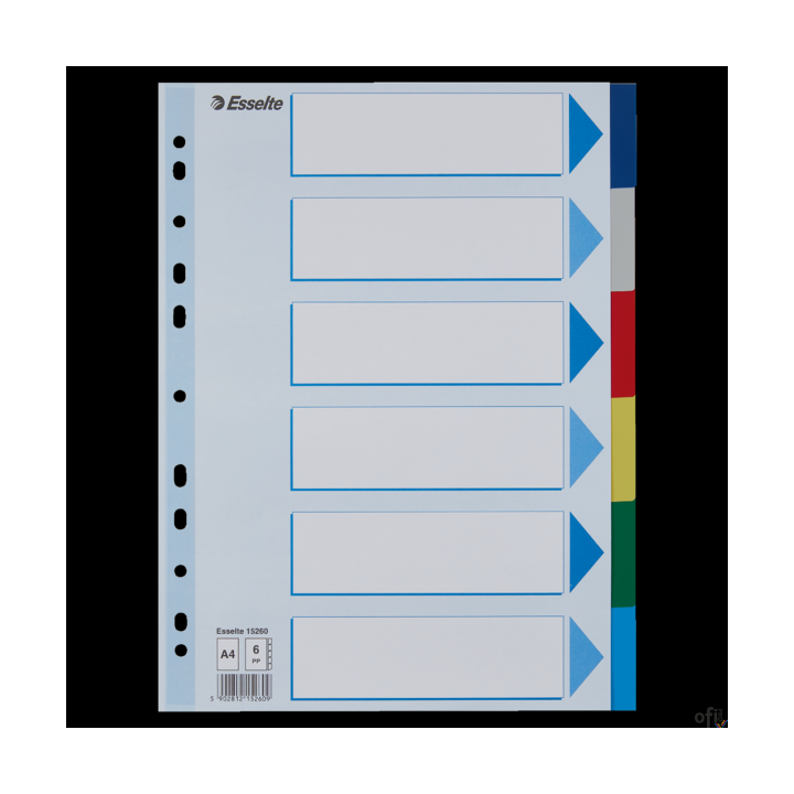 Przekładki plastikowe z PP A4 Esselte, 6 kart, , 15260