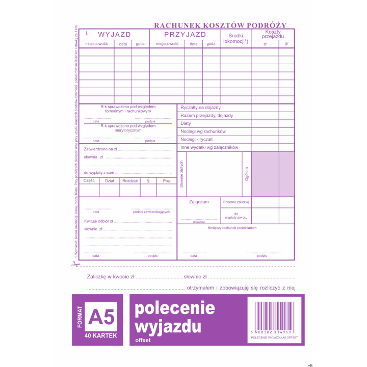 Polecenie wyjazdu służbowego, A5 40 kartek, 10-505-3 DOTTS