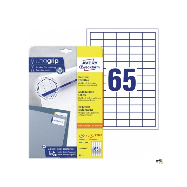 Trwałe etykiety uniwersalne 6121 38 x 21,2 30ark Avery Zweckform