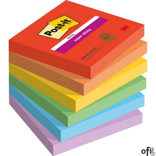 Bloczek samoprzylepny POST-IT Super Sticky (654-6SS-PLAY), 76x76mm, 6x90 kart., PLAYFUL