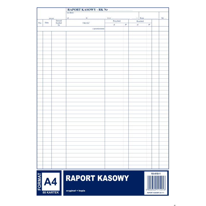 Raport kasowy A4, 80 kartek (1+1), 10-410-1 DOTTS