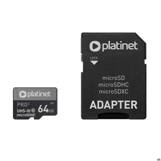 Karta pamięci Micro SDhc + adapter 64GB class10 UI 70MB/s Platinet PMMSDX64UI