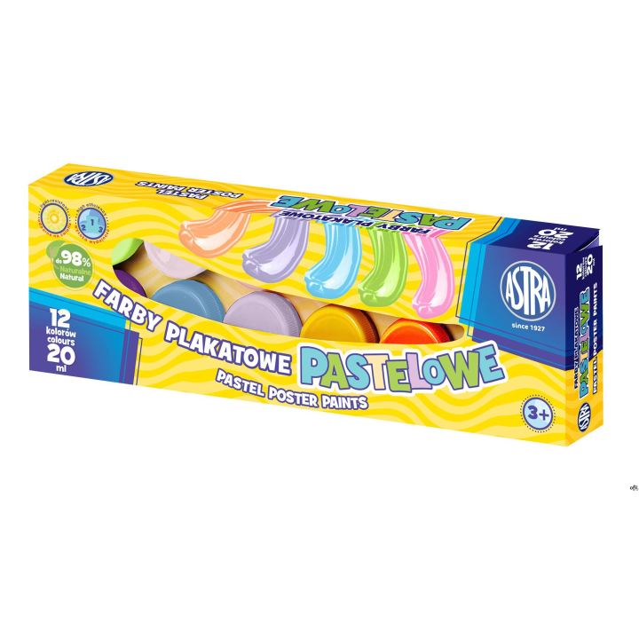 Farby plakatowe pastelowe Astra 12 kolorów - 20 ml, 301118001