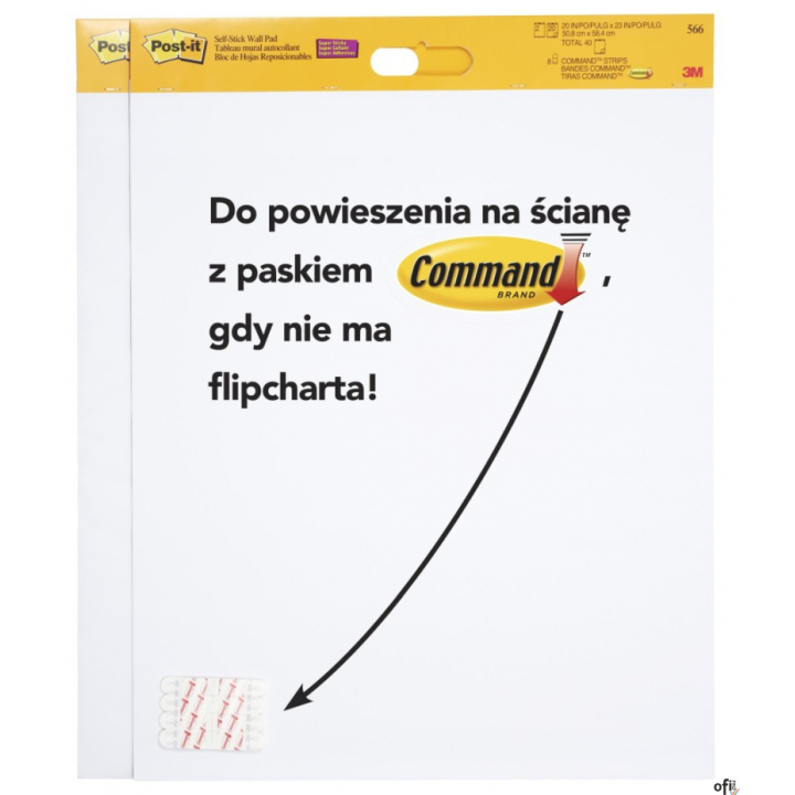 Arkusze konferencyjne Post-it_ Super Sticky, na ścianę, 58,4x50,8cm, 8 paski Command_, 2x20 kart., białe