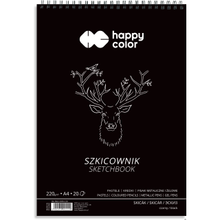 Szkicownik na spirali CZARNY A4, 20 ark, 220g, Happy Color HA 3822 2030-C20