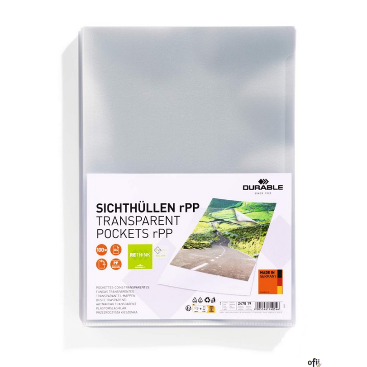 Przezroczysta kieszonka Standard rPet "L", opakowanie 100 szt., Durable 247819