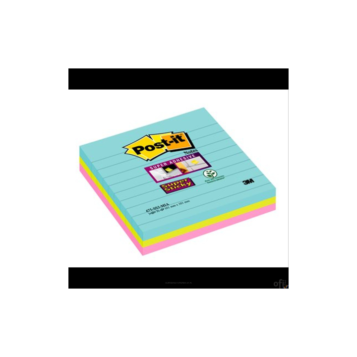 Karteczki samoprzylepne Post-it Super Sticky XL Miami w linię 101x101 mm 3x70 karteczek