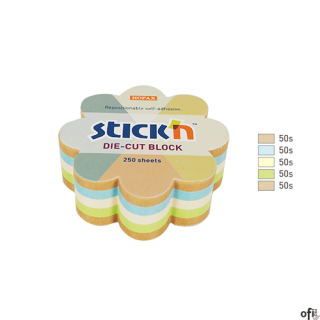 Notes kwiatek, 67x67mm, mix 5 kol. pastel+recykling 250kart. Stickn 21834