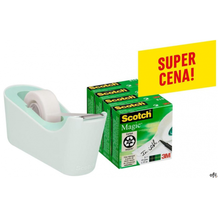 Taśma biurowa SCOTCH_ Magic_(C18-4M), matowa, 19mm, 33m, 4szt., podajnik C-18 GRATIS (X)