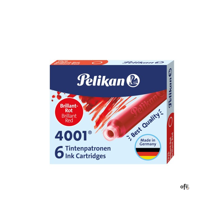 Naboje do piór, krótkie czerwone 400142567 PELIKAN
