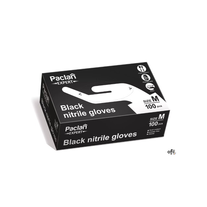 Rękawice nitrylowe czarne M 100szt. PACLAN