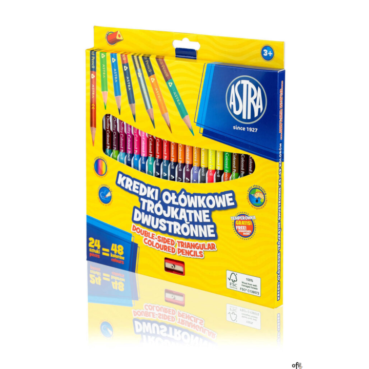 Kredki ołówkowe dwustronne trójkątne 24 sztuki / 48 kolorów ASTRA, 312116004