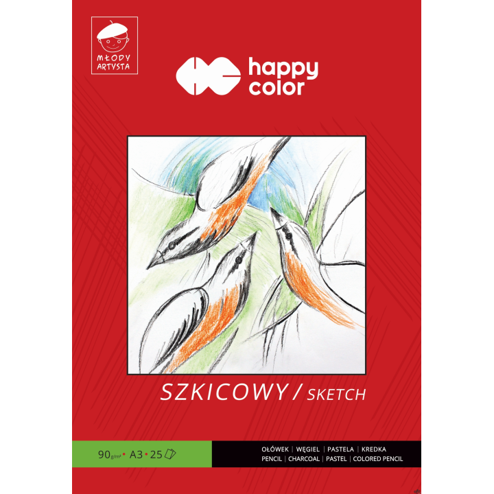 Blok szkicowy Młody Artysta, A3, 25 ark, 90g, Happy Color HA 3709 3040-M25