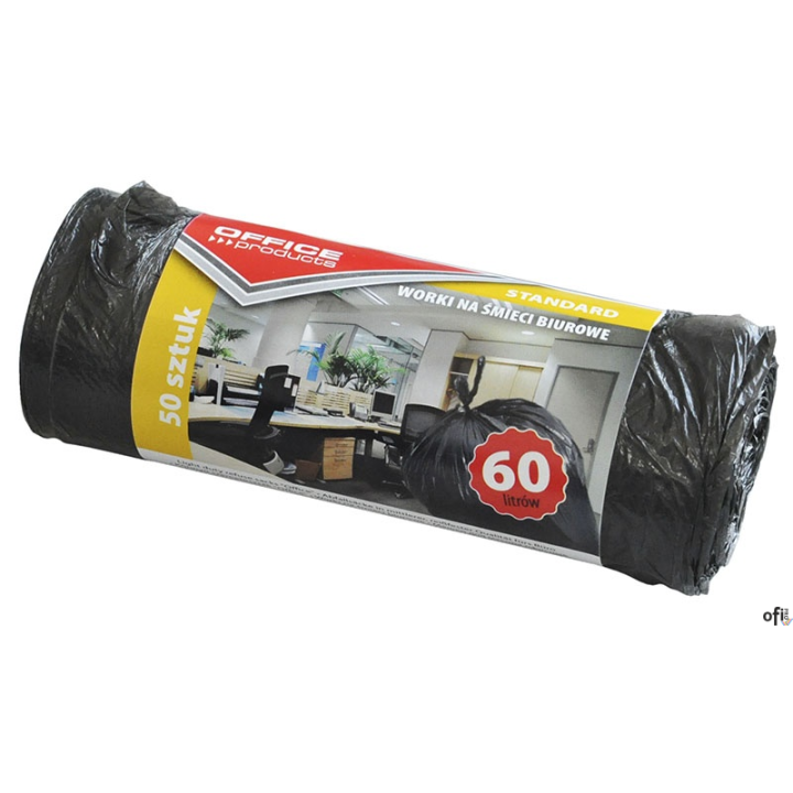Worki na śmieci biurowe standard (HDPE) 60l 50szt. czarne OFFICE PRODUCTS 22011123-05