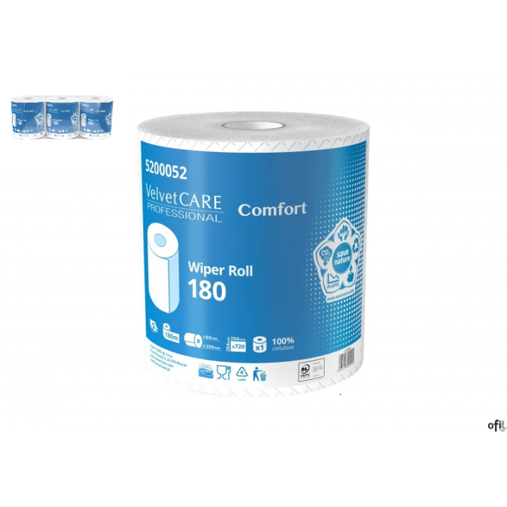 Czyściwo przemysłowe celuloza, 2 warstwy, białe, 180m - 720 listków (1szt) VELVET PROFESSIONAL Comfort 5200052