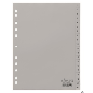 Przekładki PP A4 szare, nadr. indeks, 1-20, 2 0 części Szary 652210 DURABLE