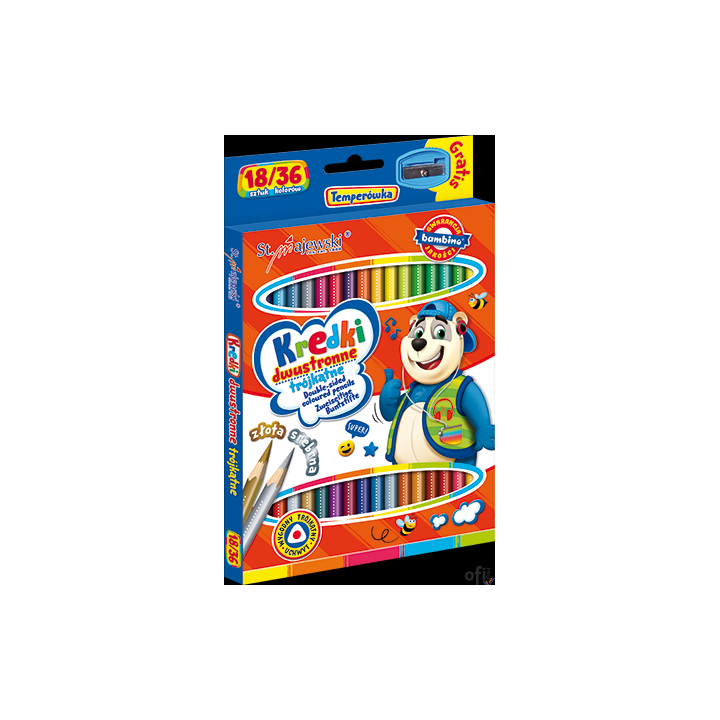 Kredki szkolne trójkątne dwustronne 18/36 kolorów + temperówka gratis ST. MAJEWSKI 4957