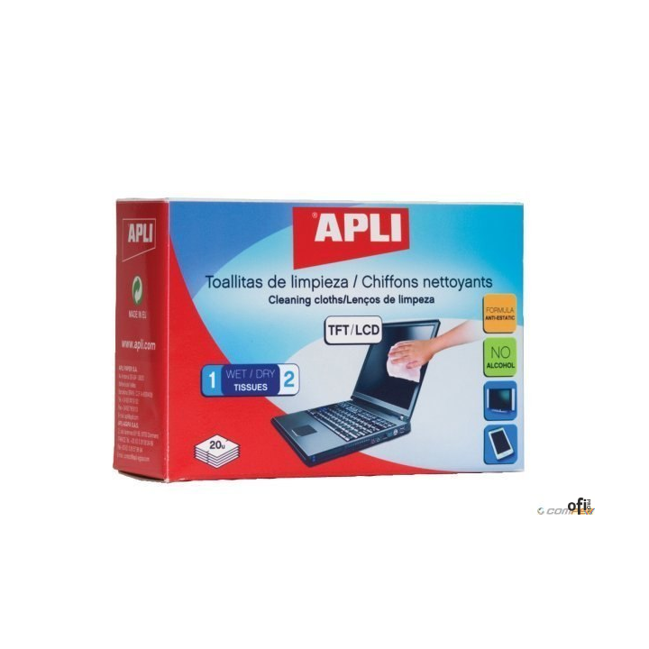 Chusteczki do czyszczenia ekranów APLI (AP11828) 20szt sucha+mokra