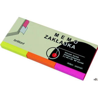 Zakładki samoprzylepne brilliant 40x50mm w okładce, 3 kolory po 80 kartek