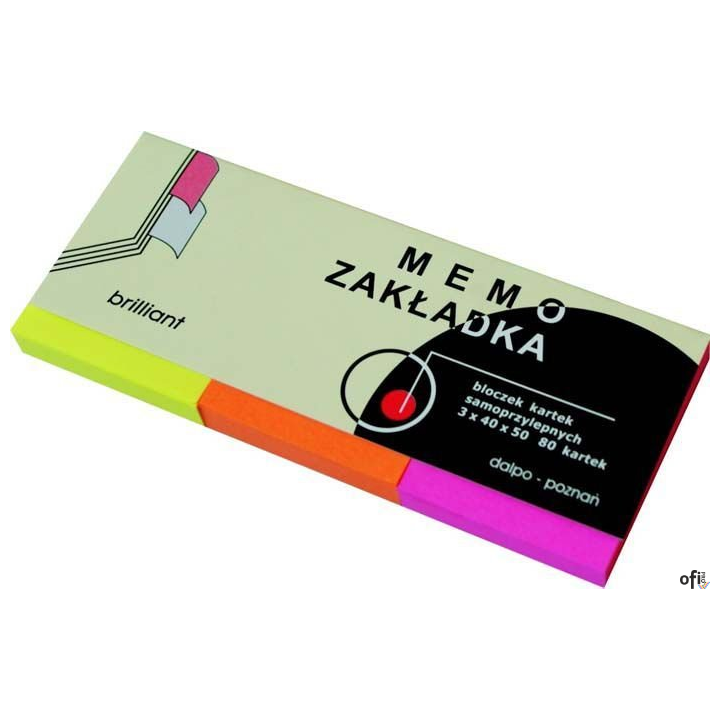 Zakładki samoprzylepne brilliant 40x50mm w okładce, 3 kolory po 80 kartek