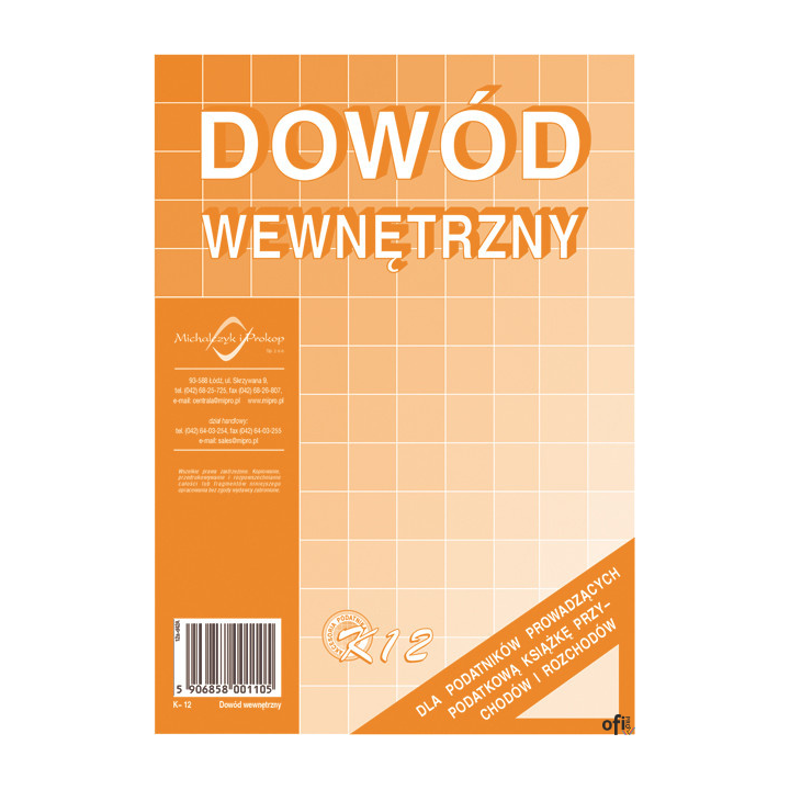 Dowód wewnętrzny dla podatników prowadzących podatkową k.p.i.r.K-12 Michalczyk i Prokop
