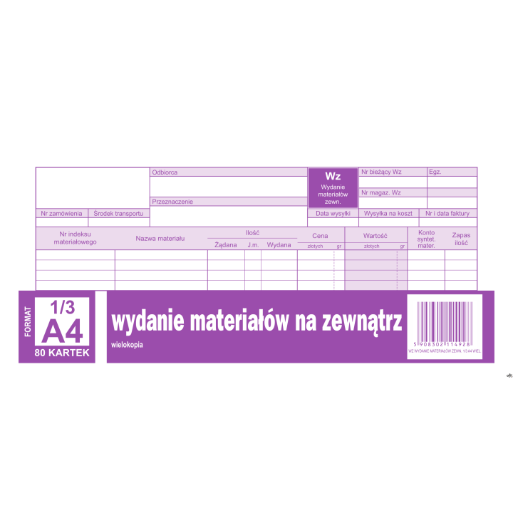 Wydanie materiałów na zewnątrz WZ, 1/3 A4 80 kartek, 10-351-8 DOTTS