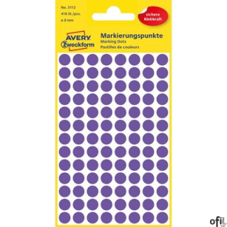 Kółka do zaznaczania kolorowe, 416 etyk./op., Q8 mm, fioletowe Avery Zweckform, 3112