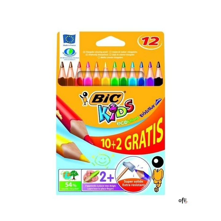 Kredki ołówkowe BIC Kids Evolution Triangle ECOlutions 10+2kol, 8871462