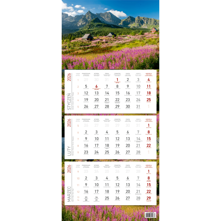 Kalendarz trójdzielny ekonomiczny KS045B GÓRY 2026 WOKÓŁ NAS