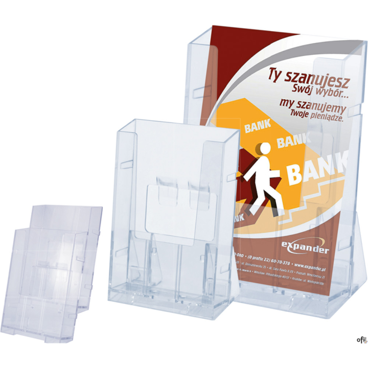 Stojak na ulotki A6, jedna kieszeń, LADIO, plastikowy, transparentny