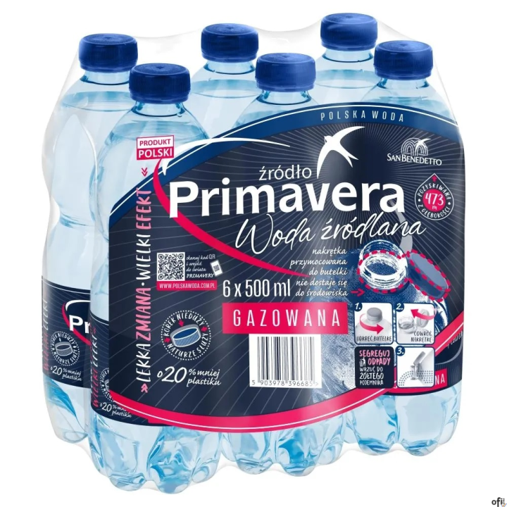 Woda PRIMAVERA 0.5l gazowana zgrzewka 6 szt.