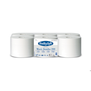 Papier toaletowy w roli centralnego dozowania (6rolek), 2 warstwy, biały, celuloza, 200m., MAXI JUMBO, 65902, BULKYSOFT