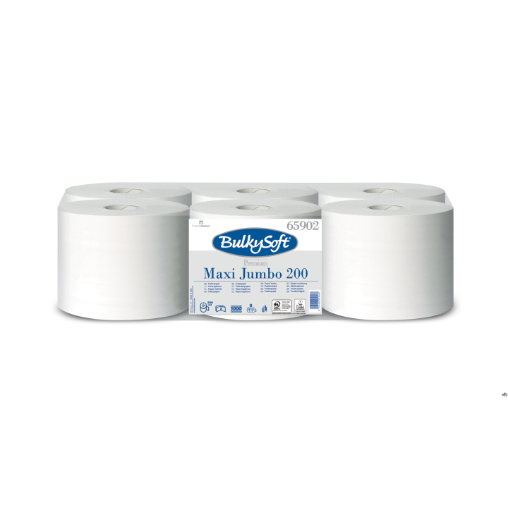 Papier toaletowy w roli centralnego dozowania (6rolek), 2 warstwy, biały, celuloza, 200m., MAXI JUMBO, 65902, BULKYSOFT