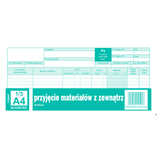 Przyjęcie materiałów z zewnątrz PZ, 1/3 A4 80 kartek, 10-352-8 DOTTS