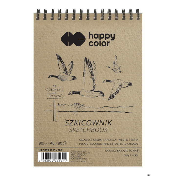 Szkicownik na spirali PTAKI A6, biały, 80 ark, 90g, Happy Color HA 3809 1015-P80