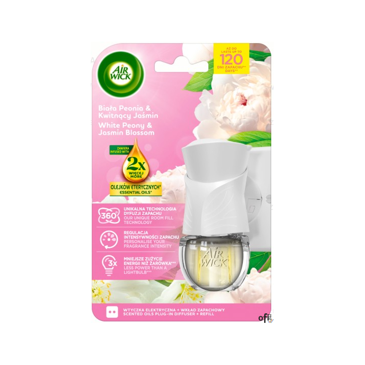 AIR WICK odświeżacz Elektryczny Biała Peonia , Kwitnący Jaśmin komplet 19 ml  18116