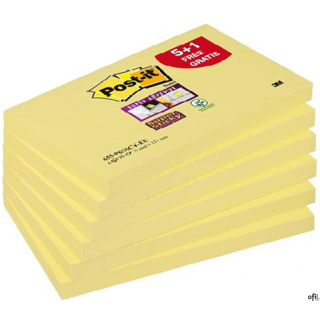 Bloczek samoprzylepny POST-IT_ Super Sticky (655-P6SSCY-EU), 127x76xmm, 5+1x90 kart., żółty, 1 bloczek GRATIS