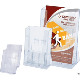 Stojak na ulotki A6, jedna kieszeń, LADIO, plastikowy, transparentny