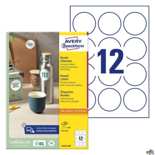 Etykiety okrągłe L3416-100 Q60 100 ark trwałe, Avery Zweckform
