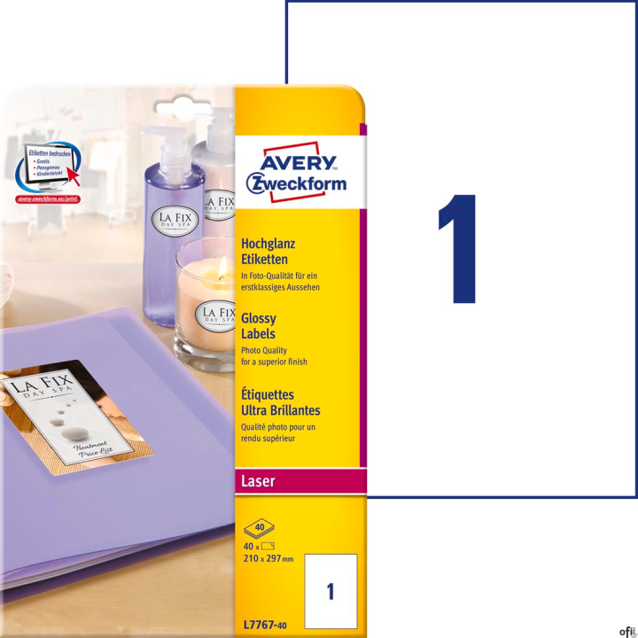 Etykiety błyszczące L7767-40 210 x 297 40ark Avery Zweckform