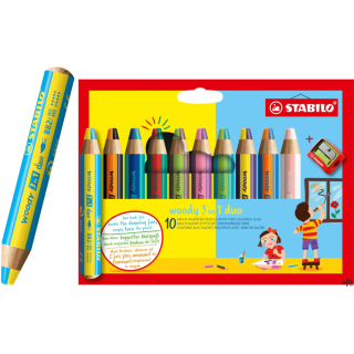 Kredki WOODY 3w1- duo 10 sztuk +temperówka, STABILO 882/10-2
