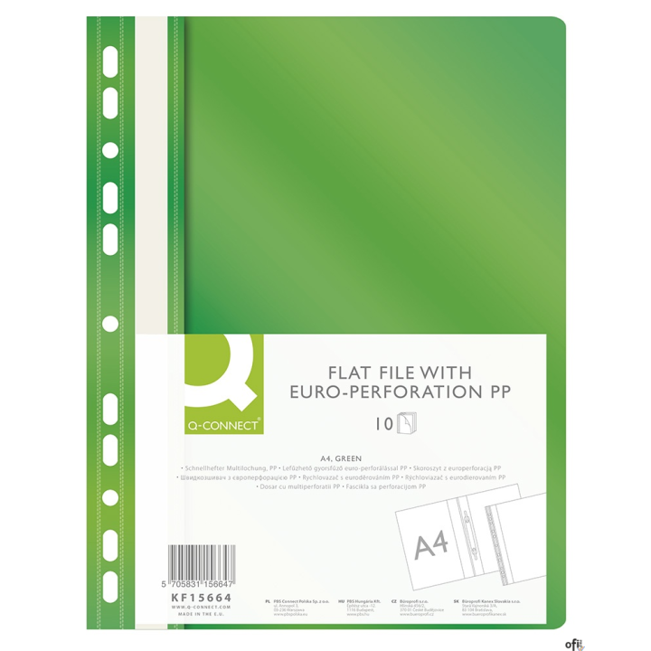 Skoroszyt Q-CONNECT, PP, A4, standard, 120/170mikr., wpinany, zielony KF15664