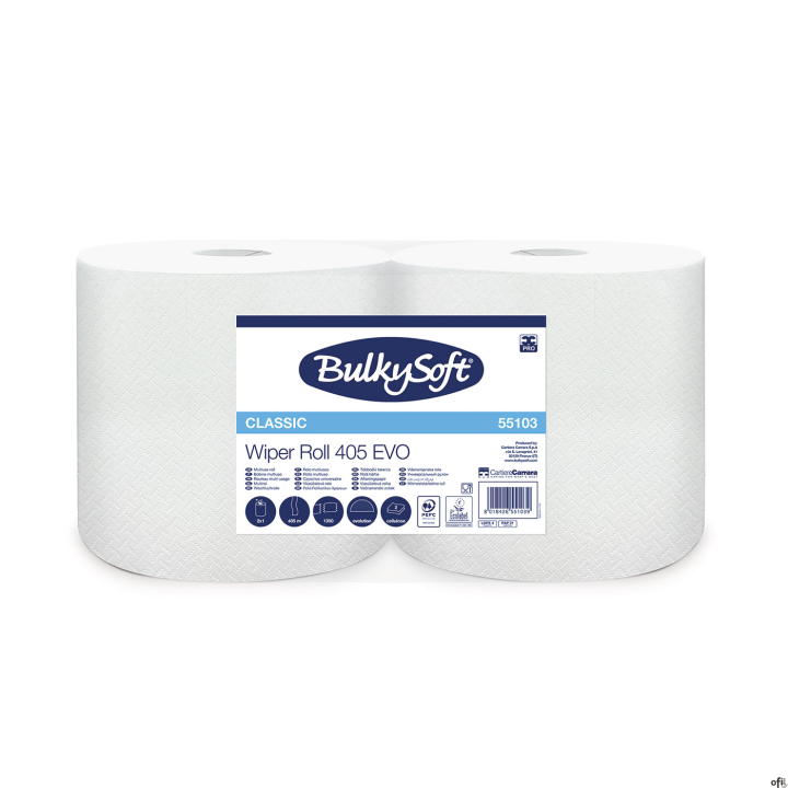Czyściwo papierowe BULKYSOFT Classic, 2 warstwy, kolor biały, celuloza, długość 405m (2 szt.) 55103
