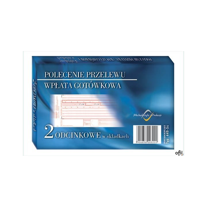 S-449-5 Polecenie przelewu A6 wpłata gotówkowa 2odcinkowe w składkach pud-20