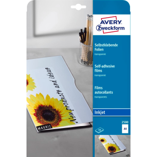 Przezroczyste folie samoprzylepne 2500 A4, 10ark powlekane, grubość 0,17 mm, Avery Zweckform